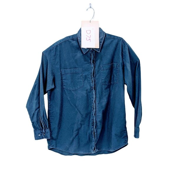 Haband Large Navy Blue Cotton Blend Button Down Shirt 28h - Picture 5 of 6